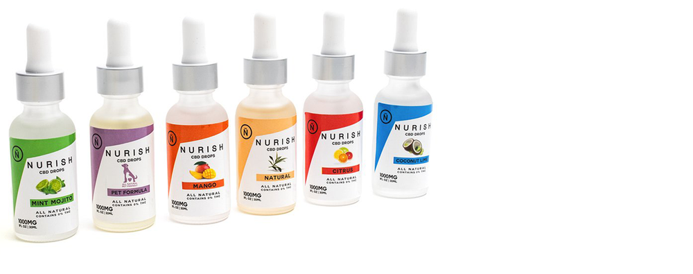a row of all Nurish CBD flavored tinctures